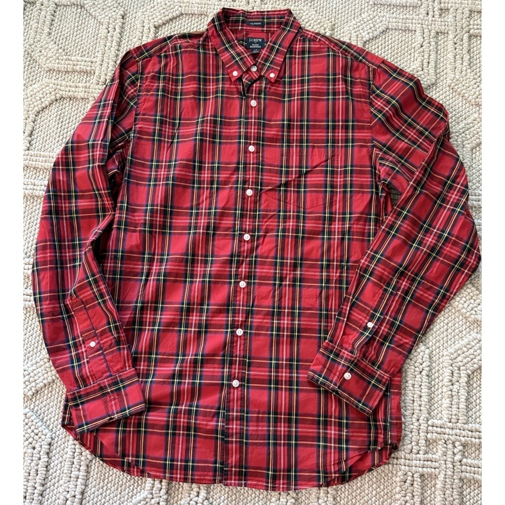 J.Crew Men's Classic Flex Wash Red Tartan Plaid L/S Button Down Sz LT Long Tall